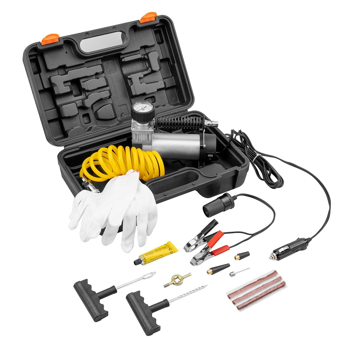 Компрессор метал. 30л/мин в прикуриватель с крокодилами SKYWAY ТИТАН-01 в кейсе набор 7АТМ